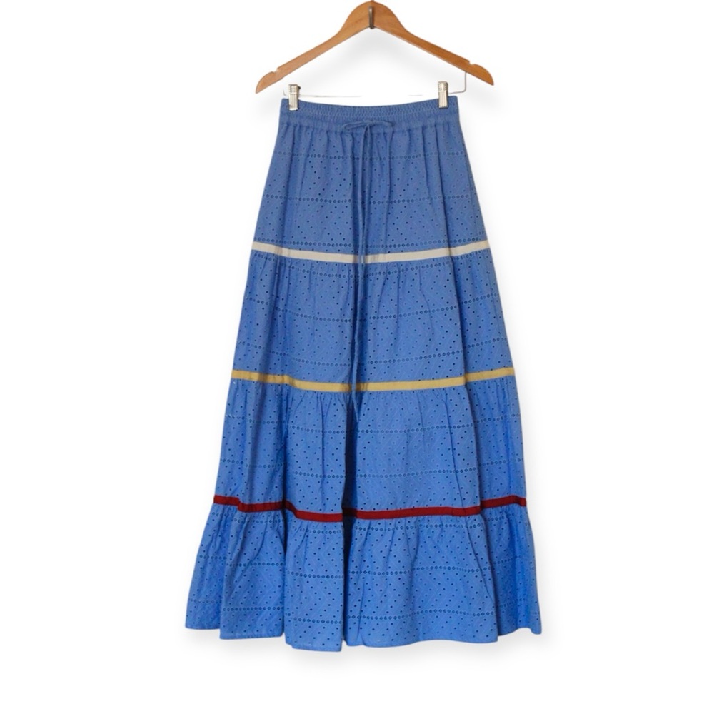 BYELLOWTAIL Ribbon Tier Eyelet Maxi Skirt (M)